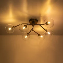 Funky Branch Style 6-Light Clear Glass Bubble Semi Flush Mount