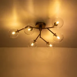 Funky Branch Style 6-Light Clear Glass Bubble Semi Flush Mount