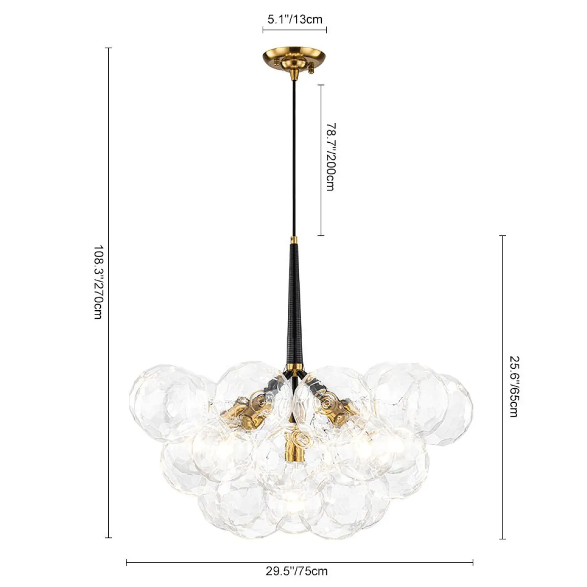 Funky Cluster Clear Faceted Glass Orb Bubble Chandelier