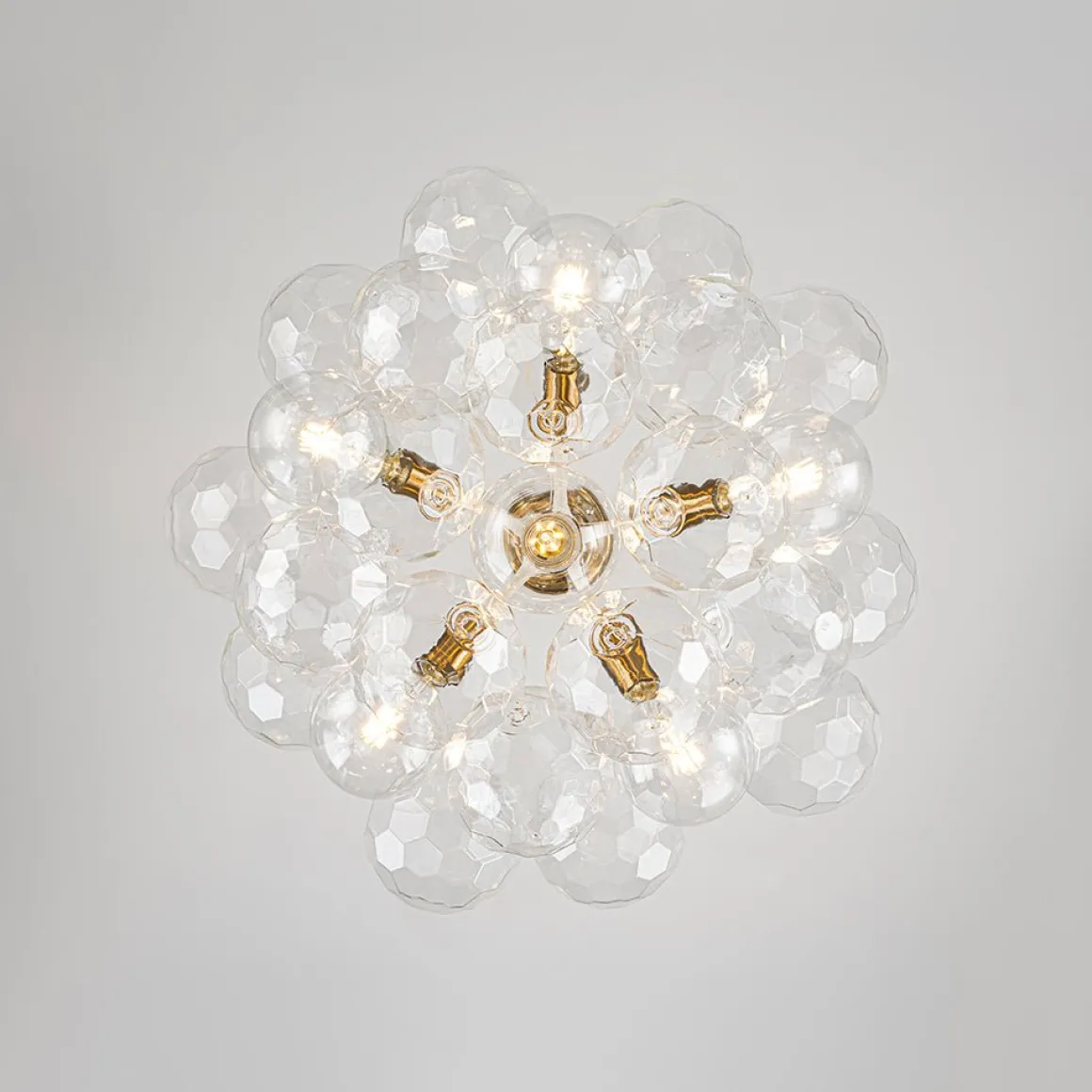 Funky Cluster Clear Faceted Glass Orb Bubble Chandelier