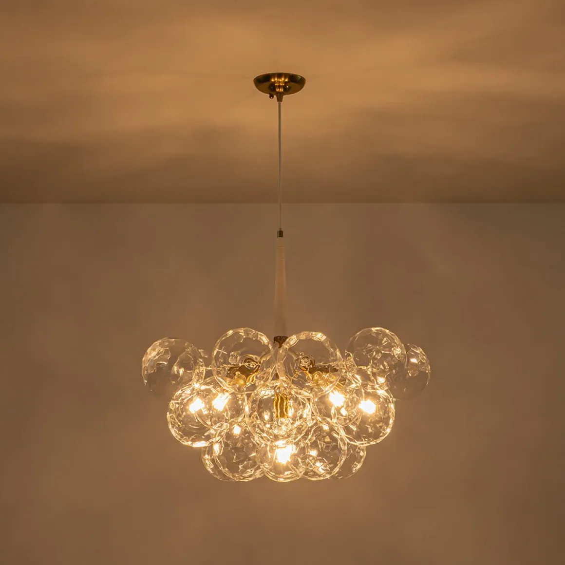 Funky Cluster Clear Faceted Glass Orb Bubble Chandelier