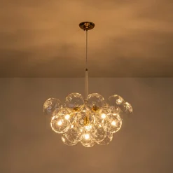Funky Cluster Clear Faceted Glass Orb Bubble Chandelier