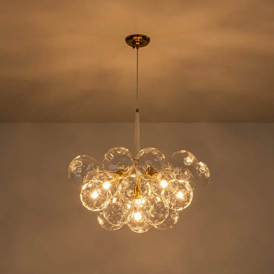 Funky Cluster Clear Faceted Glass Orb Bubble Chandelier