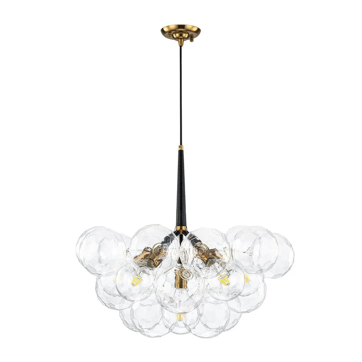 Funky Cluster Clear Faceted Glass Orb Bubble Chandelier