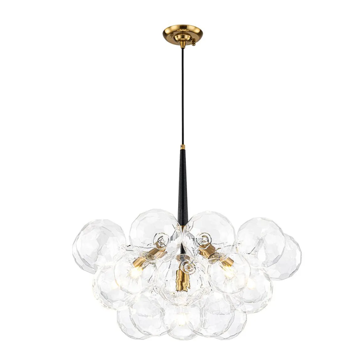 Funky Cluster Clear Faceted Glass Orb Bubble Chandelier
