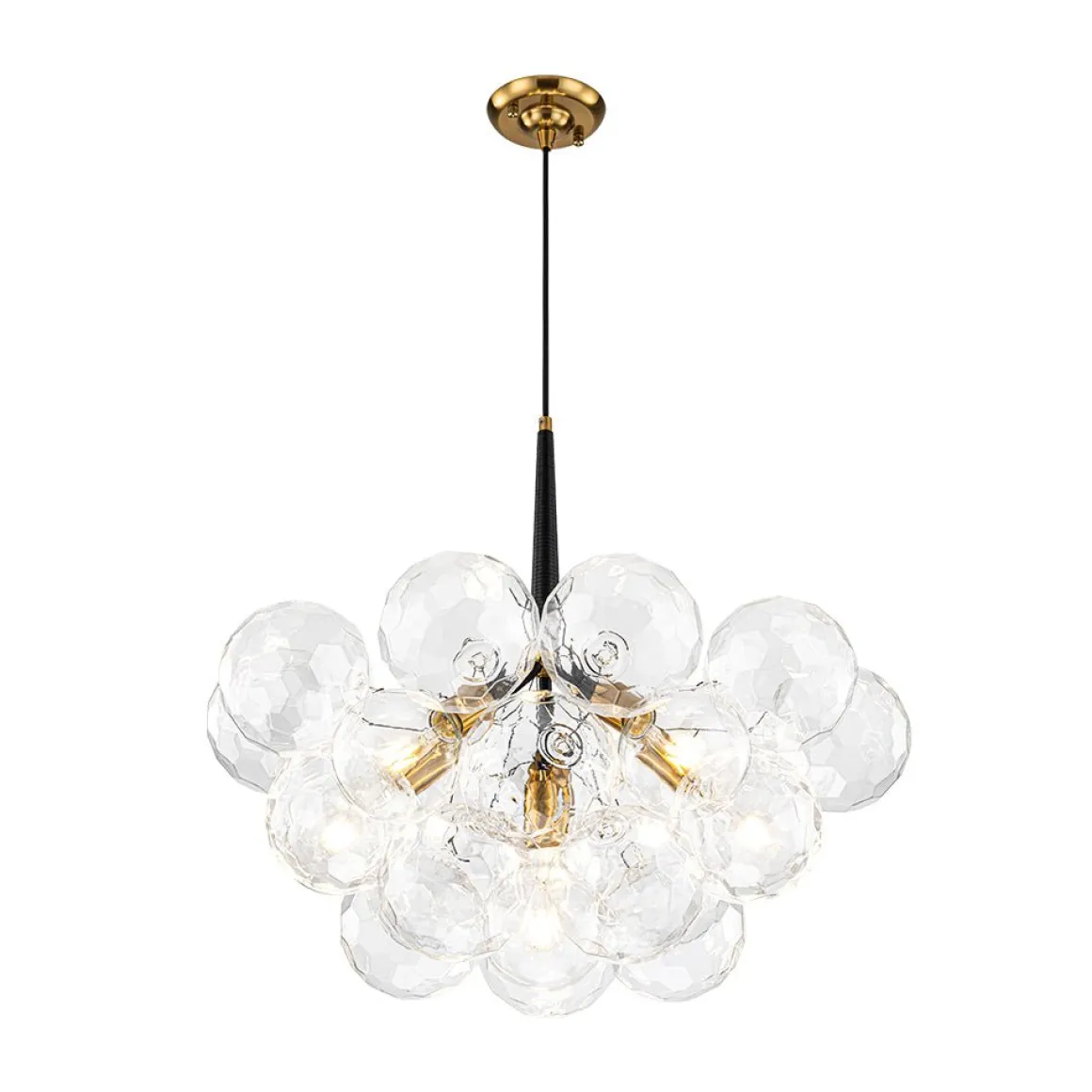 Funky Cluster Clear Faceted Glass Orb Bubble Chandelier
