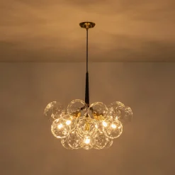 Funky Cluster Clear Faceted Glass Orb Bubble Chandelier