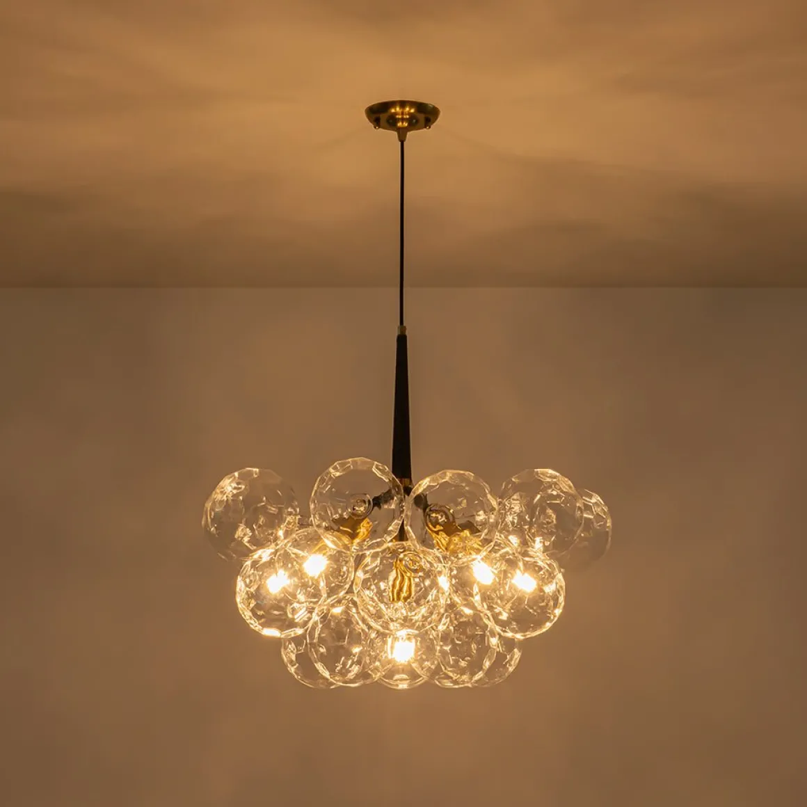 Funky Cluster Clear Faceted Glass Orb Bubble Chandelier