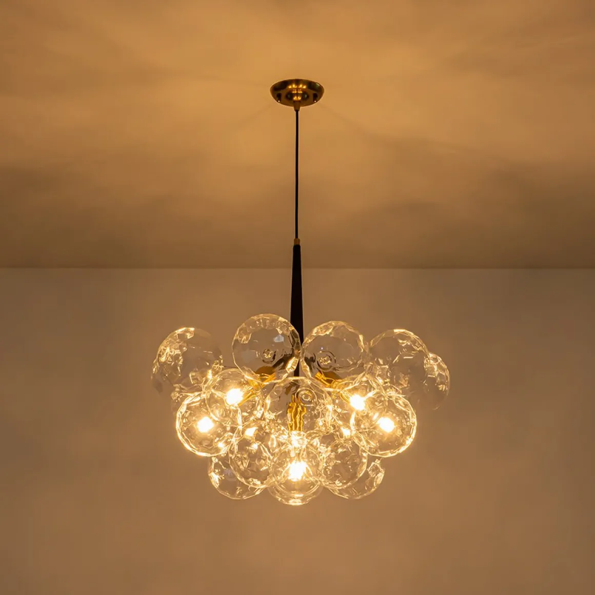 Funky Cluster Clear Faceted Glass Orb Bubble Chandelier
