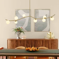 Funky Curved White Glass Bubble Linear Island Chandelier