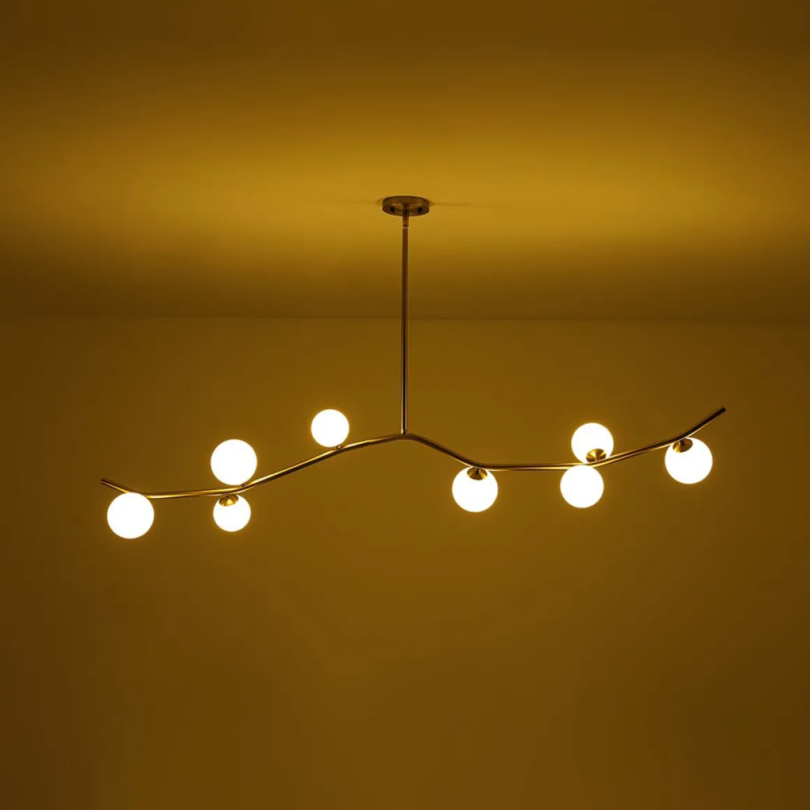 Funky Curved White Glass Bubble Linear Island Chandelier