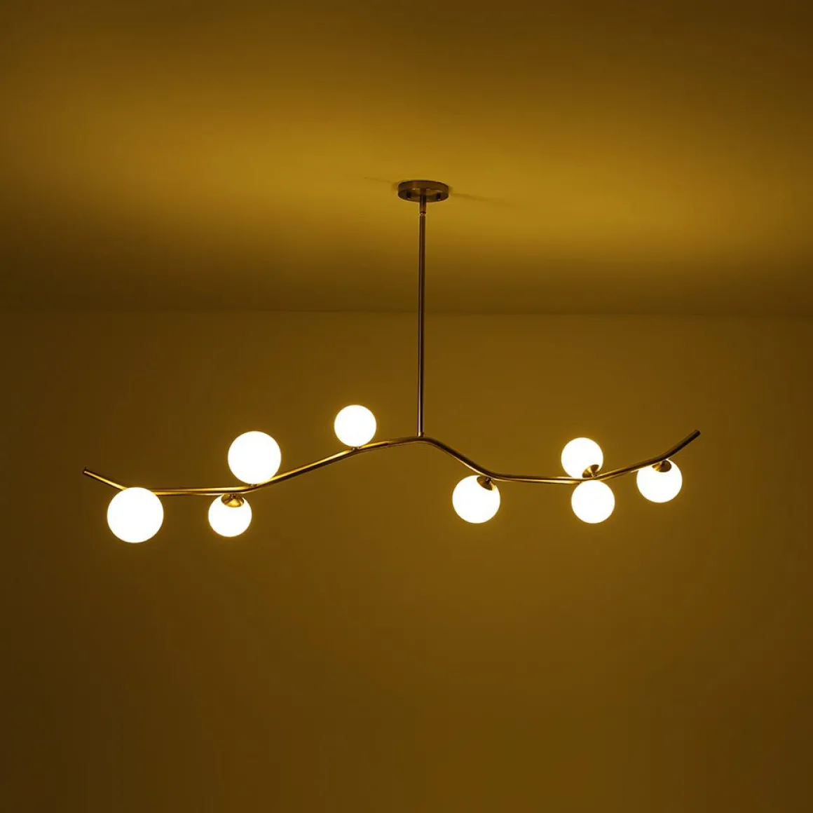 Funky Curved White Glass Bubble Linear Island Chandelier
