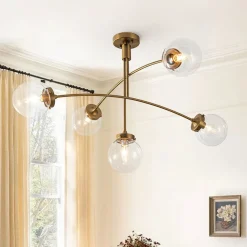 Funky 5-Light Seesaw Arched Arm Glass Globe Semi Flush Chandelier