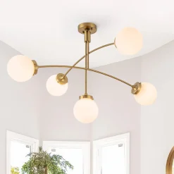Funky 5-Light Seesaw Arched Arm Glass Globe Semi Flush Chandelier