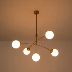 Funky 5-Light Seesaw Arched Arm Glass Globe Semi Flush Chandelier