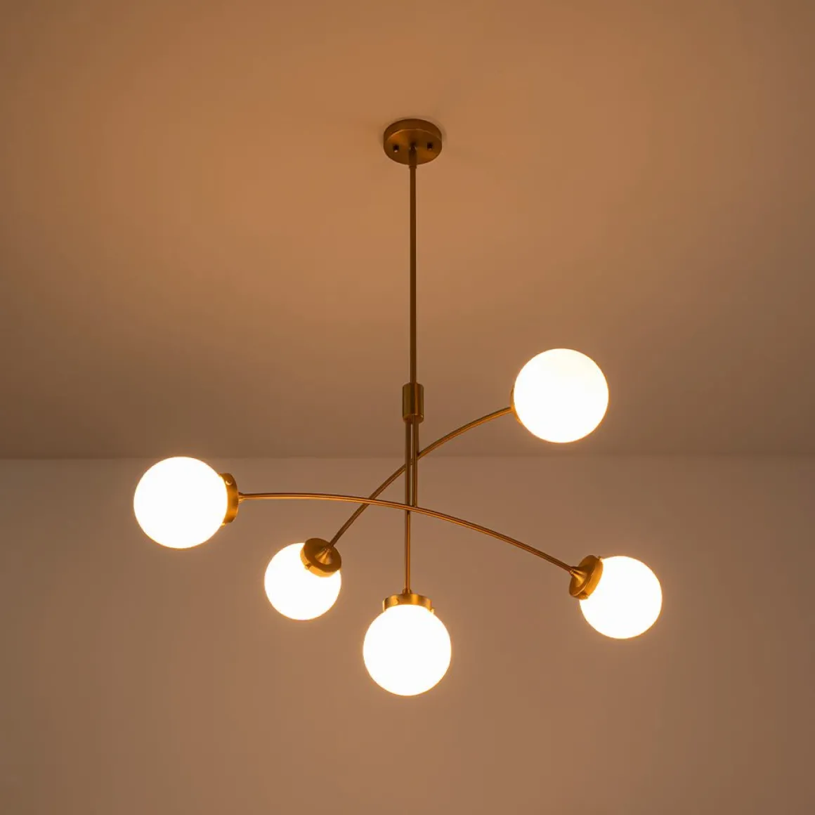 Funky 5-Light Seesaw Arched Arm Glass Globe Semi Flush Chandelier