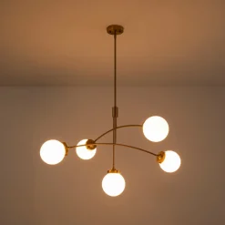 Funky 5-Light Seesaw Arched Arm Glass Globe Semi Flush Chandelier