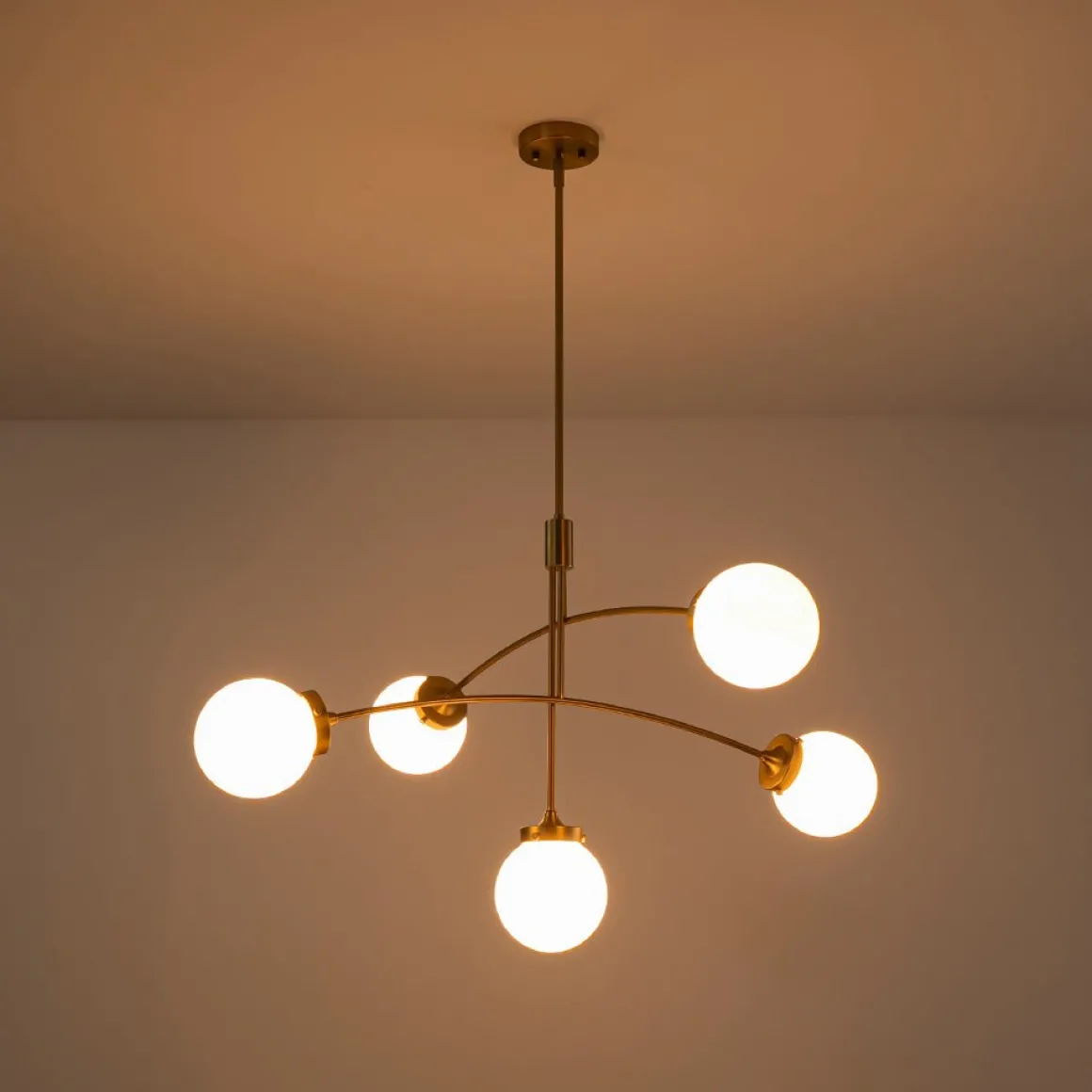 Funky 5-Light Seesaw Arched Arm Glass Globe Semi Flush Chandelier