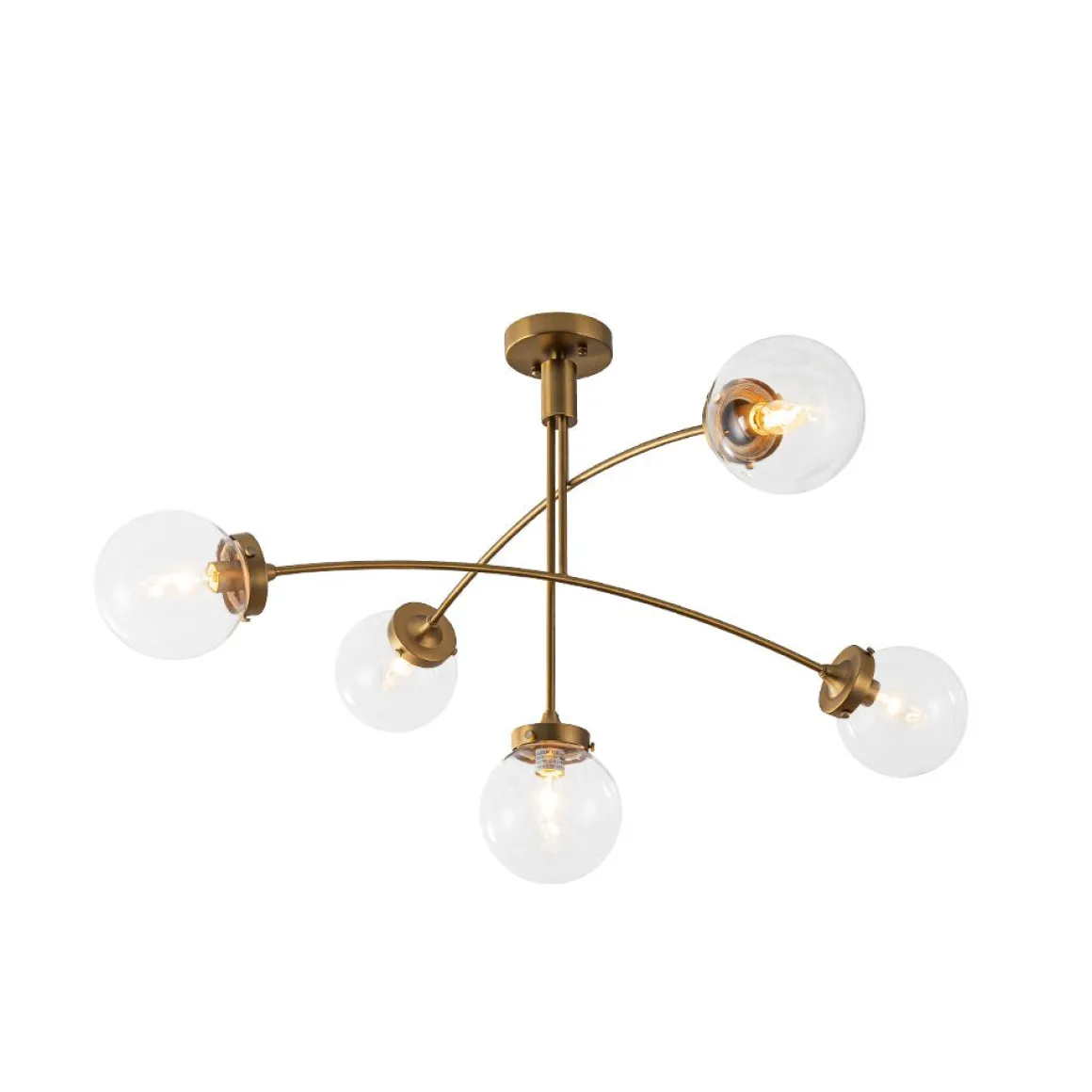 Funky 5-Light Seesaw Arched Arm Glass Globe Semi Flush Chandelier