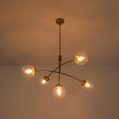 Funky 5-Light Seesaw Arched Arm Glass Globe Semi Flush Chandelier