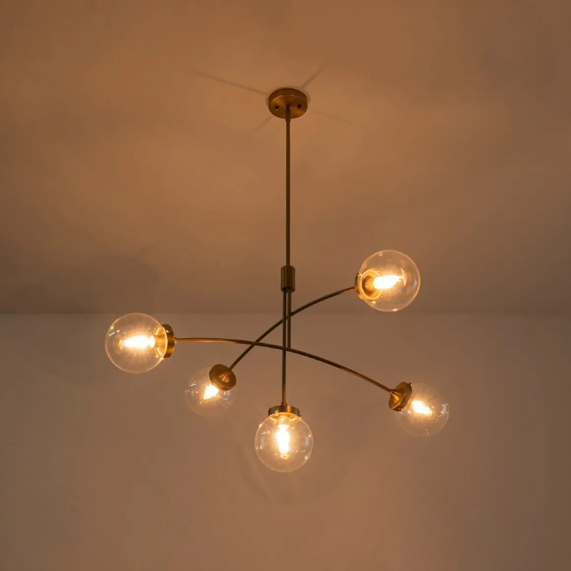 Funky 5-Light Seesaw Arched Arm Glass Globe Semi Flush Chandelier