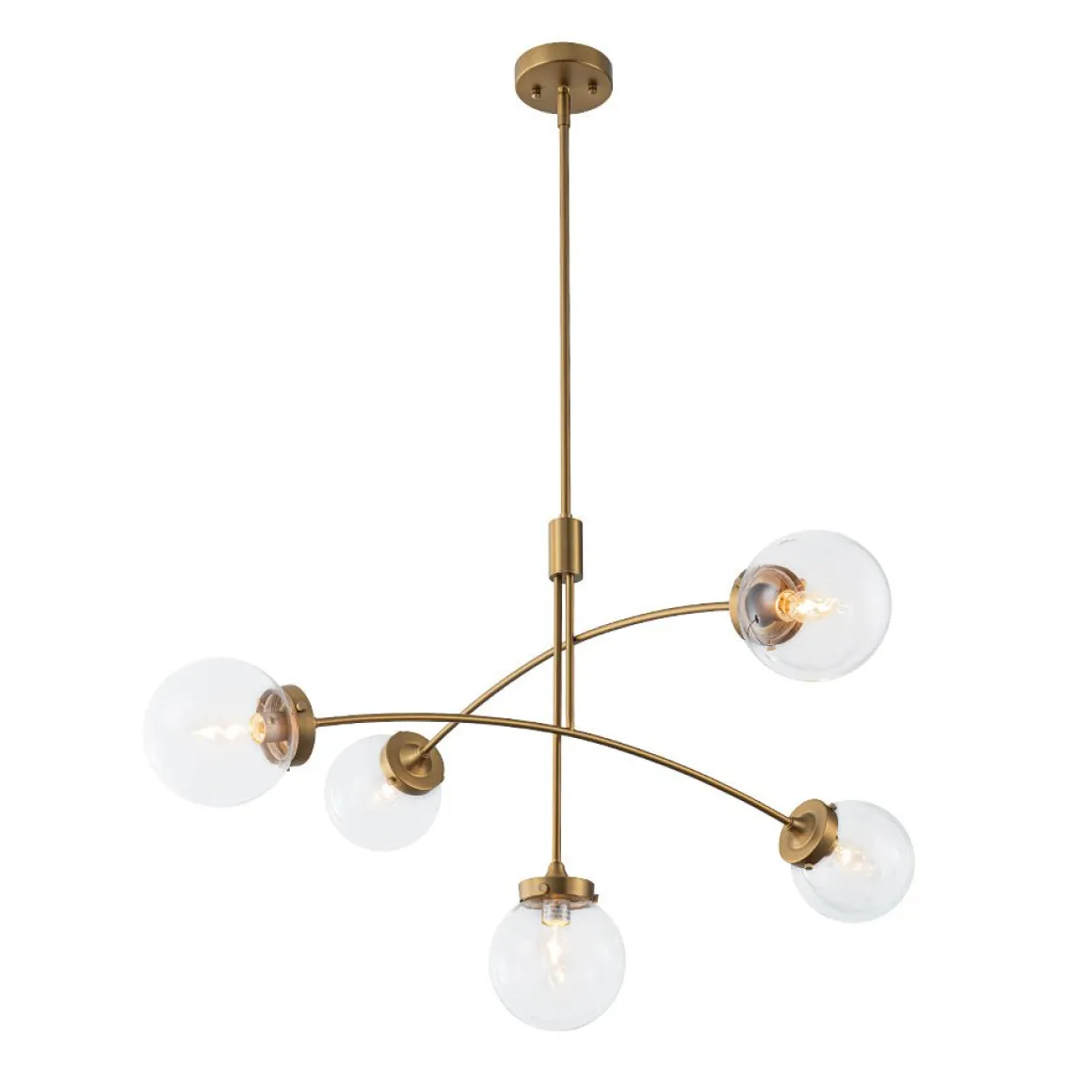 Funky 5-Light Seesaw Arched Arm Glass Globe Semi Flush Chandelier