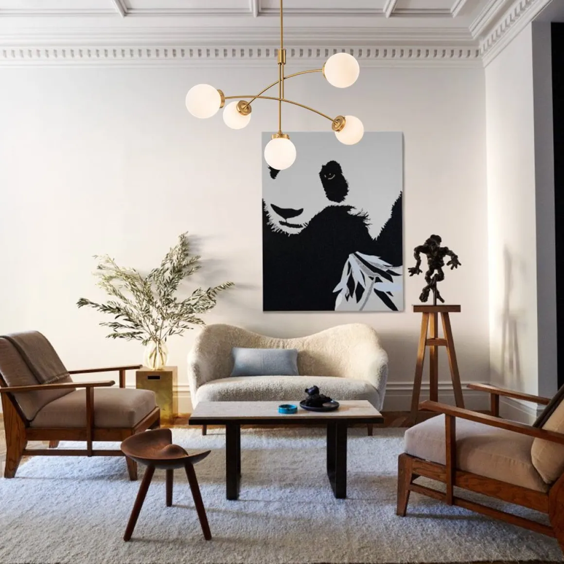 Funky 5-Light Seesaw Arched Arm Glass Globe Semi Flush Chandelier