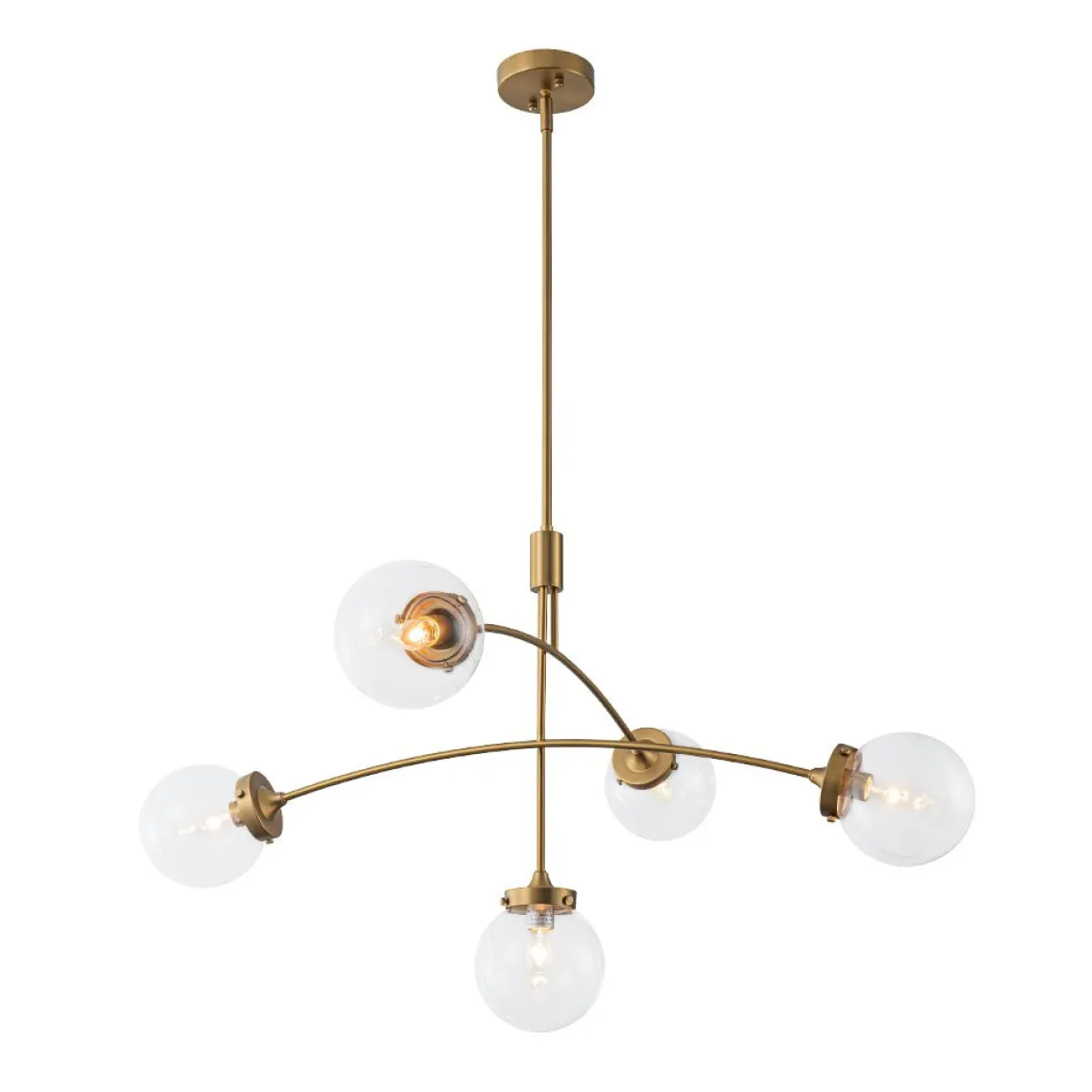 Funky 5-Light Seesaw Arched Arm Glass Globe Semi Flush Chandelier