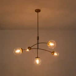 Funky 5-Light Seesaw Arched Arm Glass Globe Semi Flush Chandelier