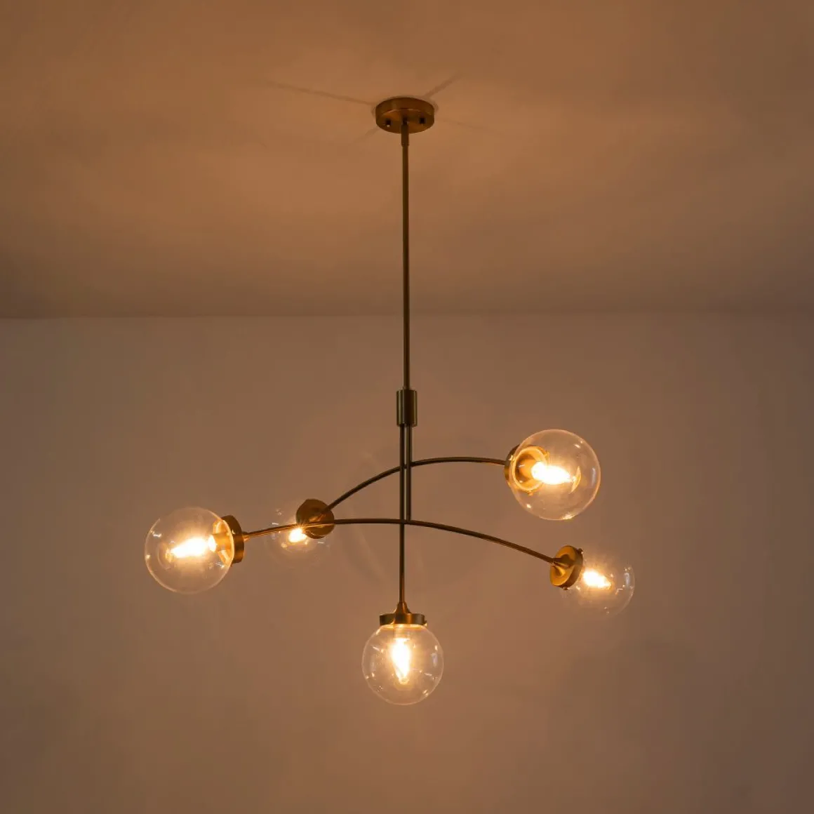 Funky 5-Light Seesaw Arched Arm Glass Globe Semi Flush Chandelier