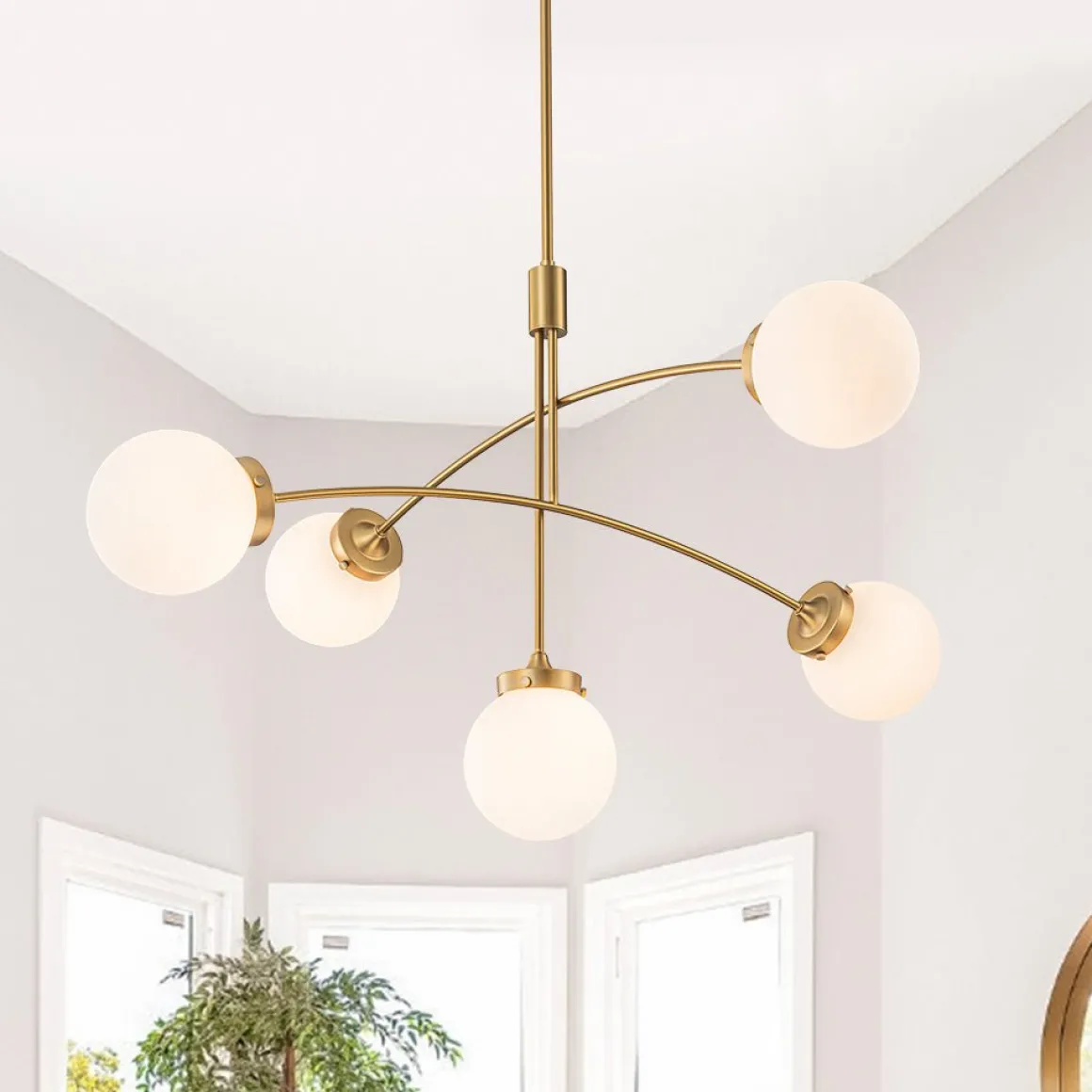 Funky 5-Light Seesaw Arched Arm Glass Globe Semi Flush Chandelier