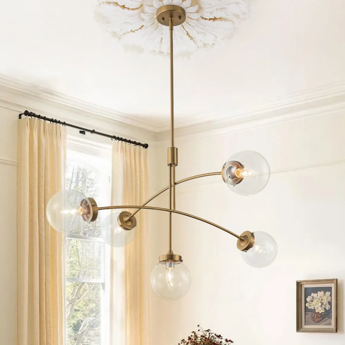 Funky 5-Light Seesaw Arched Arm Glass Globe Semi Flush Chandelier
