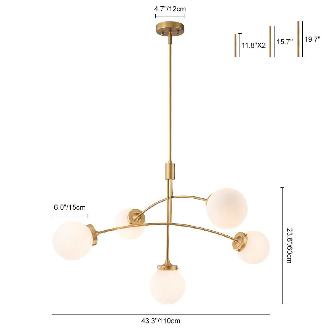 Funky 5-Light Seesaw Arched Arm Glass Globe Semi Flush Chandelier
