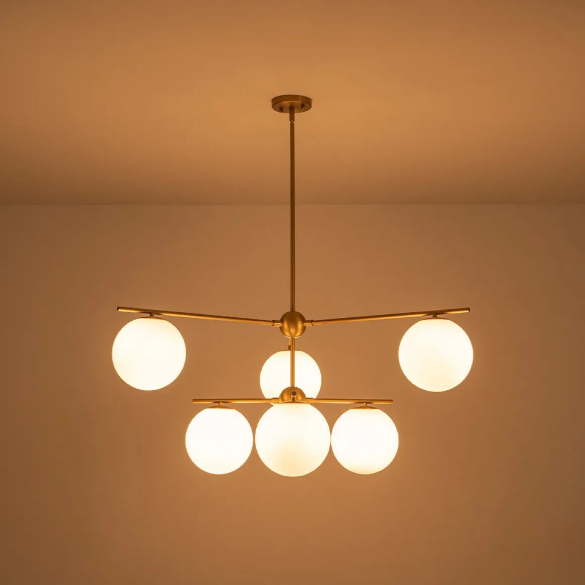 Funky Linear Sputnik Opal Glass Globe Tier Bubble Chandelier