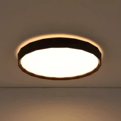 Geometric Wood Style Dimmable LED Flush Mount Light