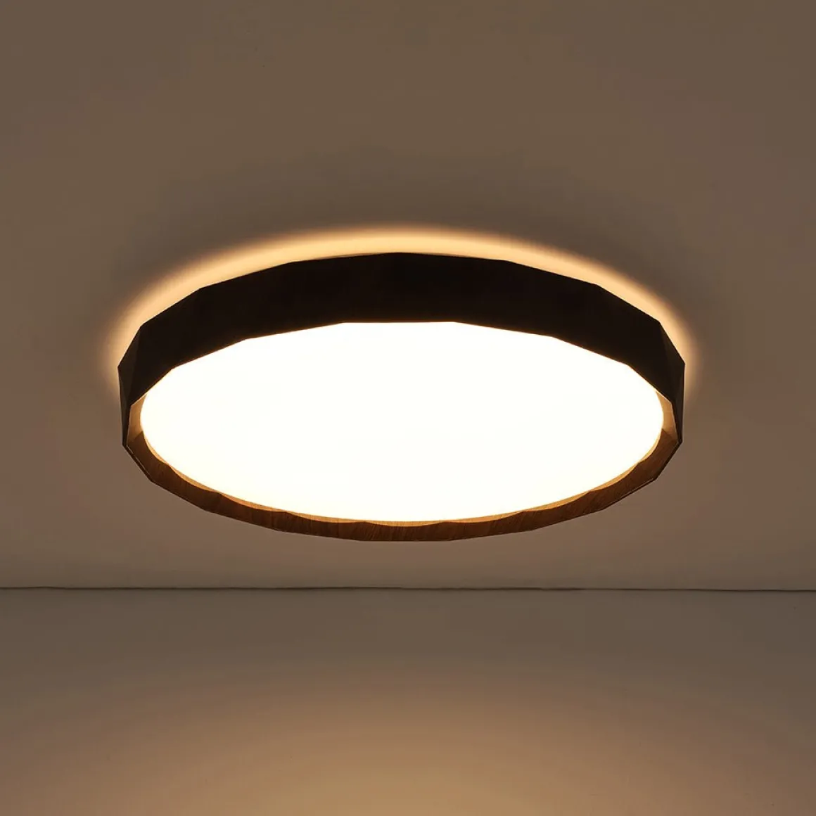 Geometric Wood Style Dimmable LED Flush Mount Light