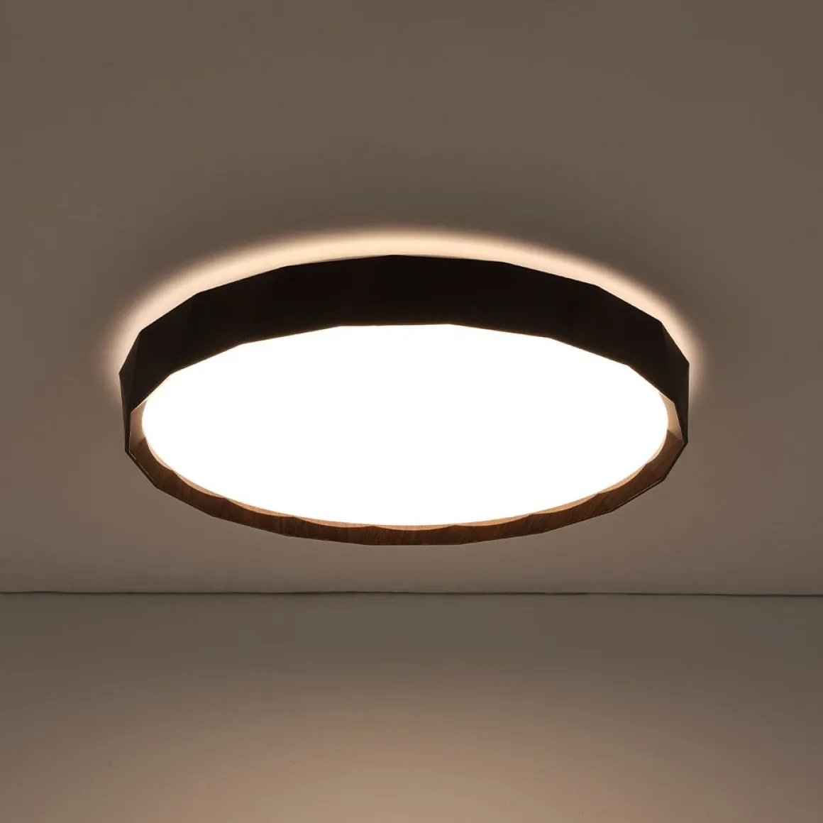 Geometric Wood Style Dimmable LED Flush Mount Light