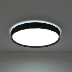 Geometric Wood Style Dimmable LED Flush Mount Light