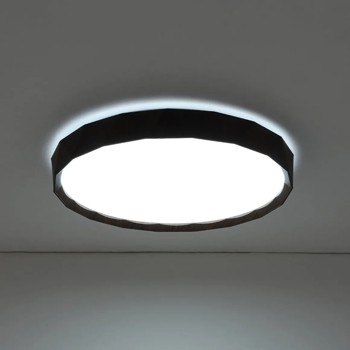 Geometric Wood Style Dimmable LED Flush Mount Light