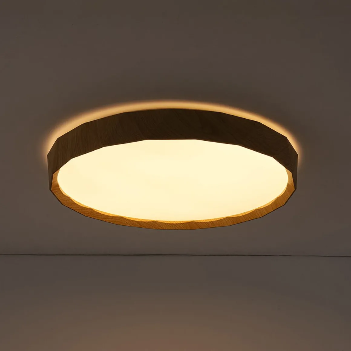 Geometric Wood Style Dimmable LED Flush Mount Light