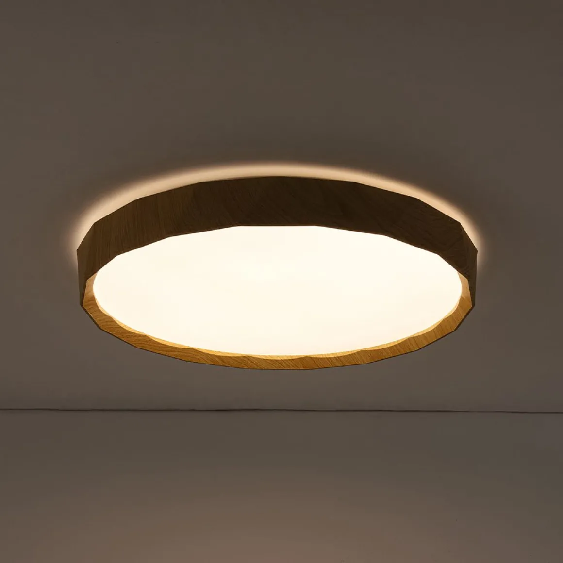 Geometric Wood Style Dimmable LED Flush Mount Light
