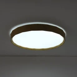 Geometric Wood Style Dimmable LED Flush Mount Light
