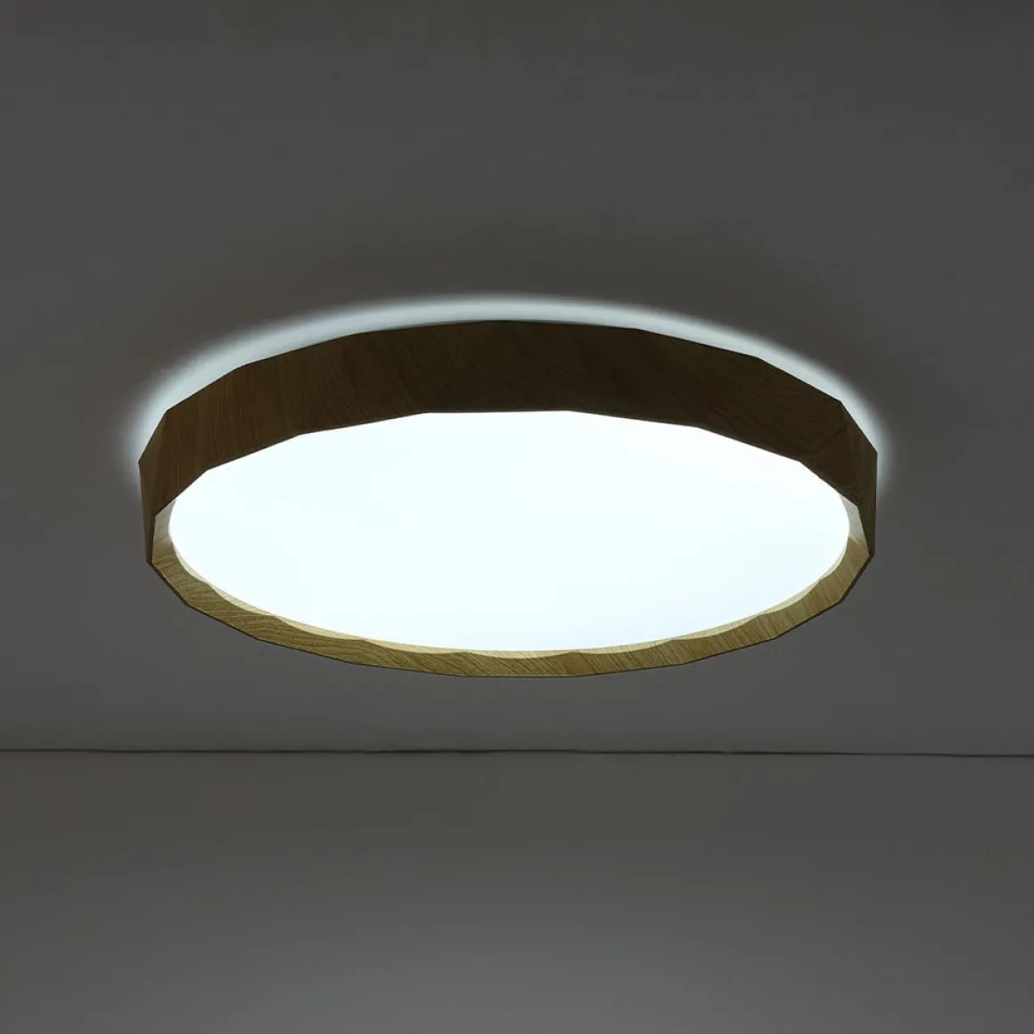 Geometric Wood Style Dimmable LED Flush Mount Light