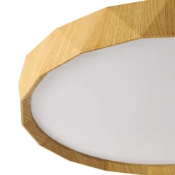 Geometric Wood Style Dimmable LED Flush Mount Light
