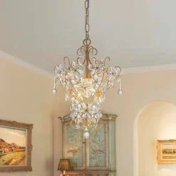 Glam Bloom Floral Crystal Accented Cage Pendant Light