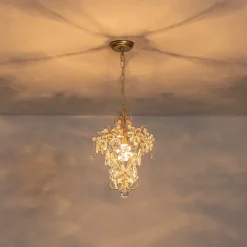 Glam Bloom Floral Crystal Accented Cage Pendant Light