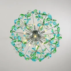 Glam Bloom Green Blue Crystal Flower Dandelion Chandelier