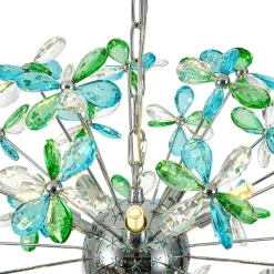 Glam Bloom Green Blue Crystal Flower Dandelion Chandelier