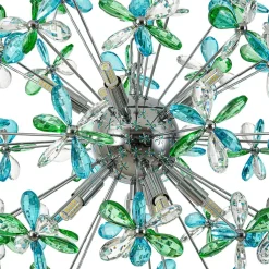 Glam Bloom Green Blue Crystal Flower Dandelion Chandelier