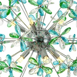 Glam Bloom Green Blue Crystal Flower Dandelion Chandelier